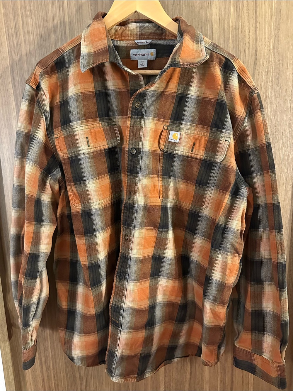 Carhartt Brown & Orange Plaid Flannel Shirt
